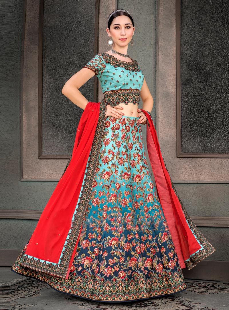 Sky Blue Silk A Line Lehenga Choli 147033