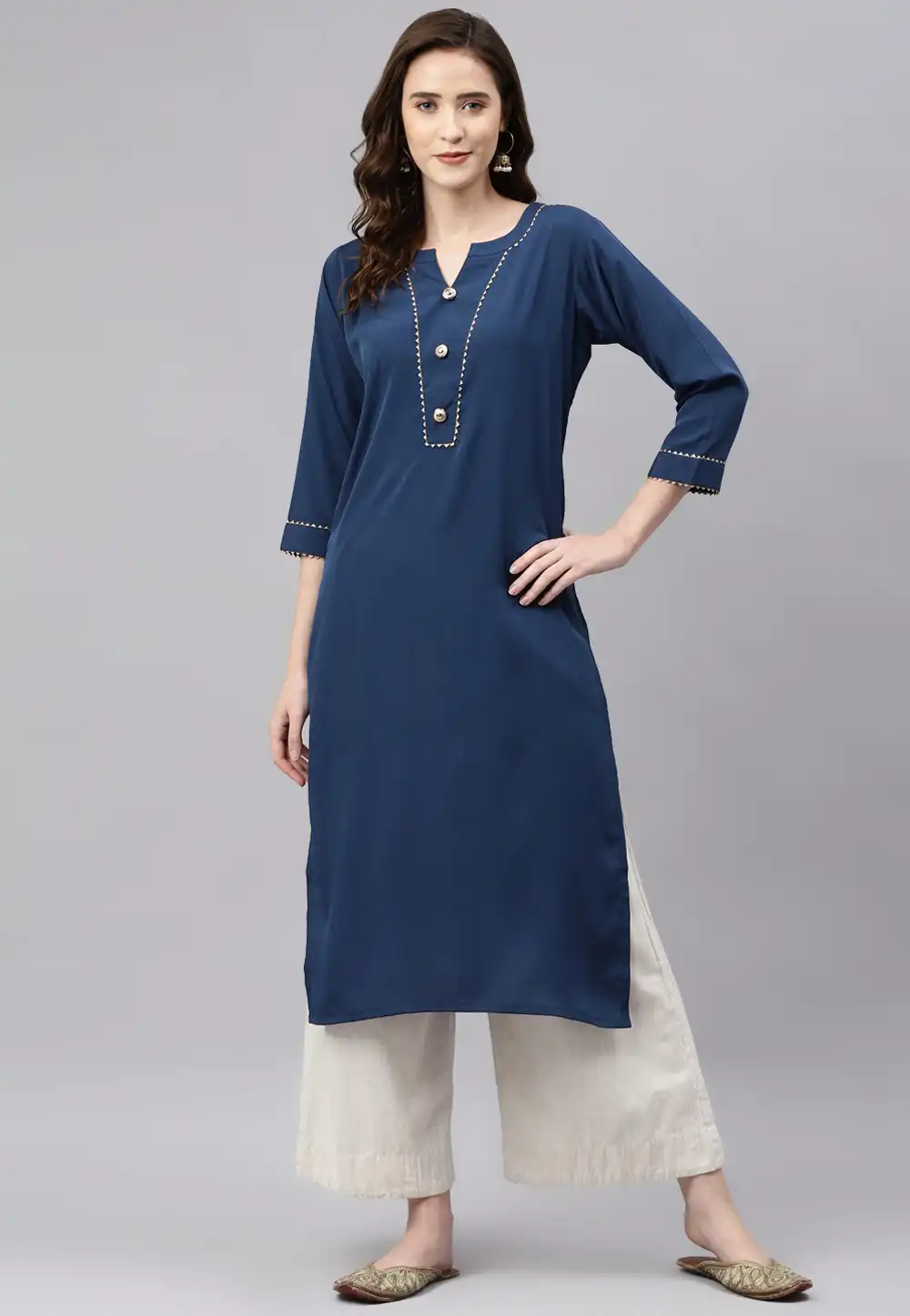 Teal Rayon Kurta Set With Palazzo 264582