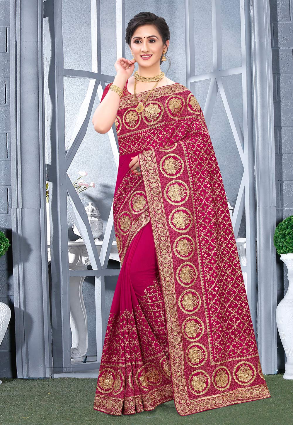 Magenta Silk Festival Wear Saree 218117