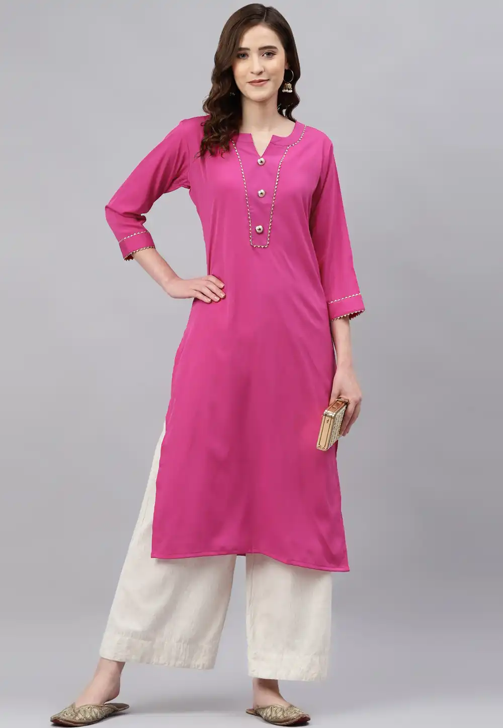 Pink Rayon Kurta Set With Palazzo 264583