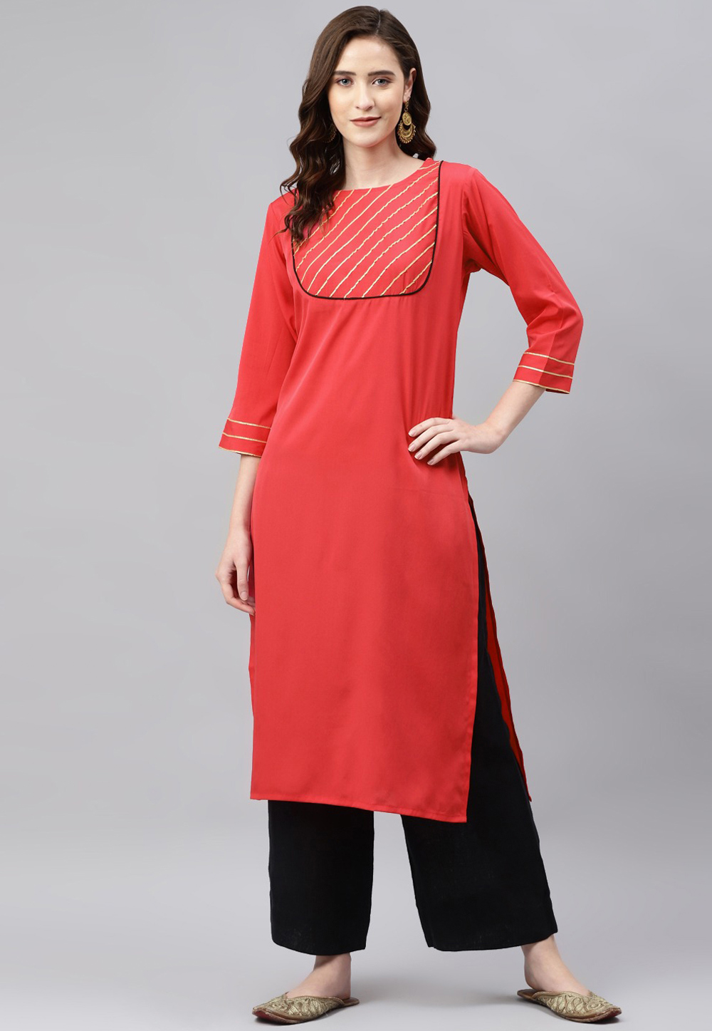 Red Rayon Kurta Set With Palazzo 264584