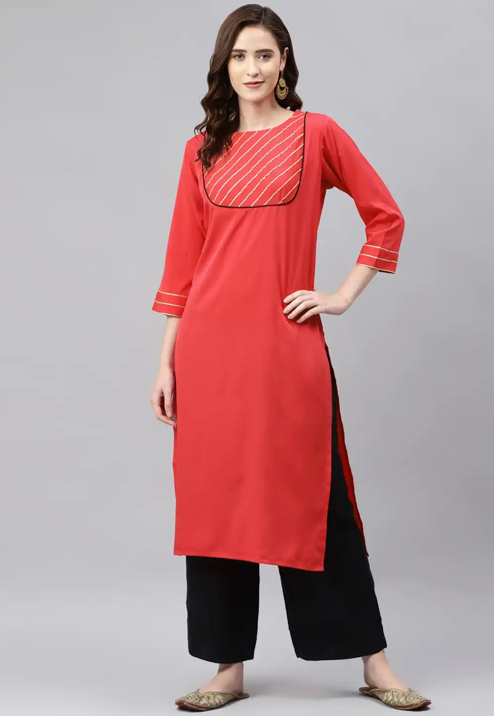 Red Rayon Kurta Set With Palazzo 264584