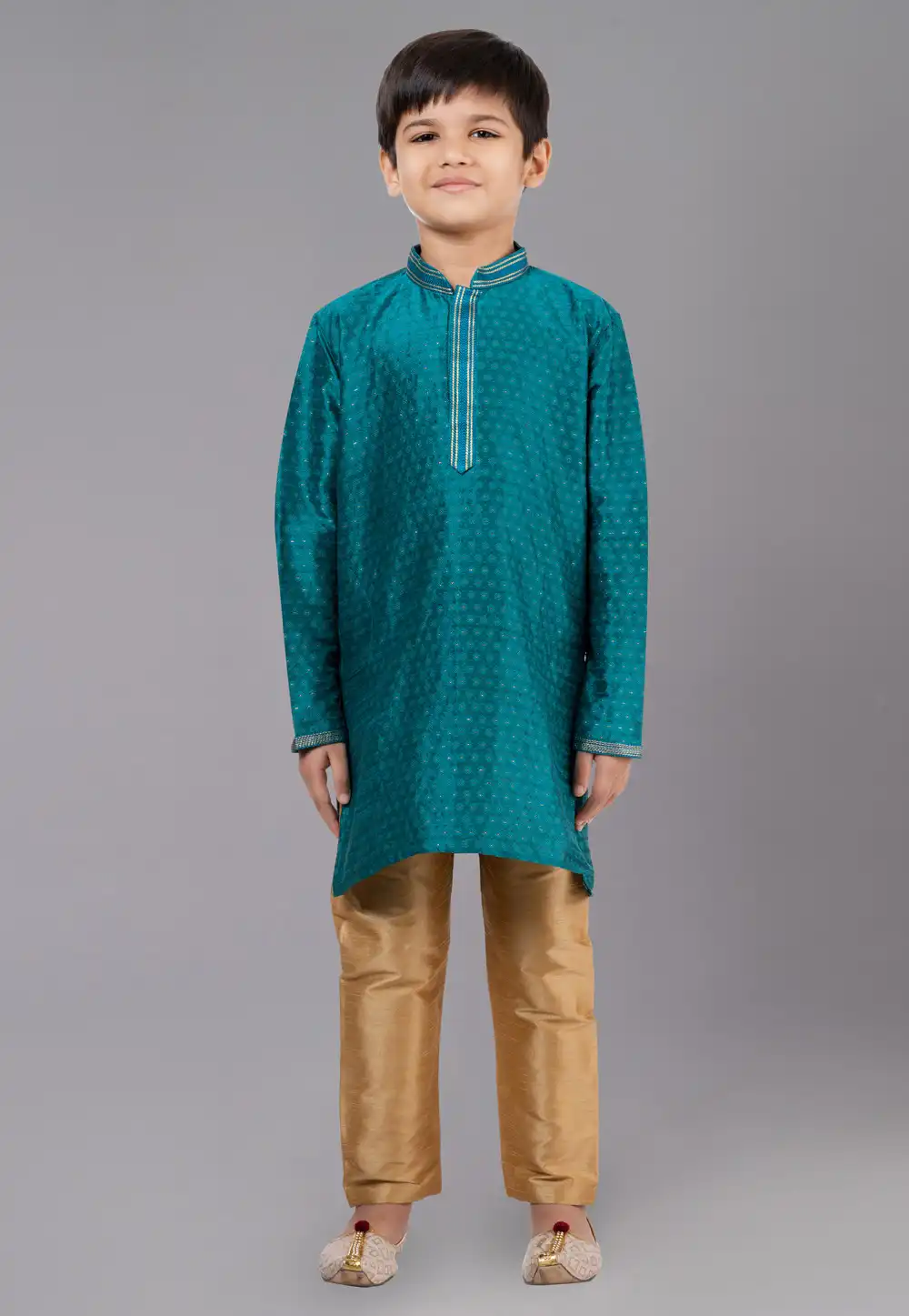 Teal Polyster Readymade Kids Kurta Pajama 260651