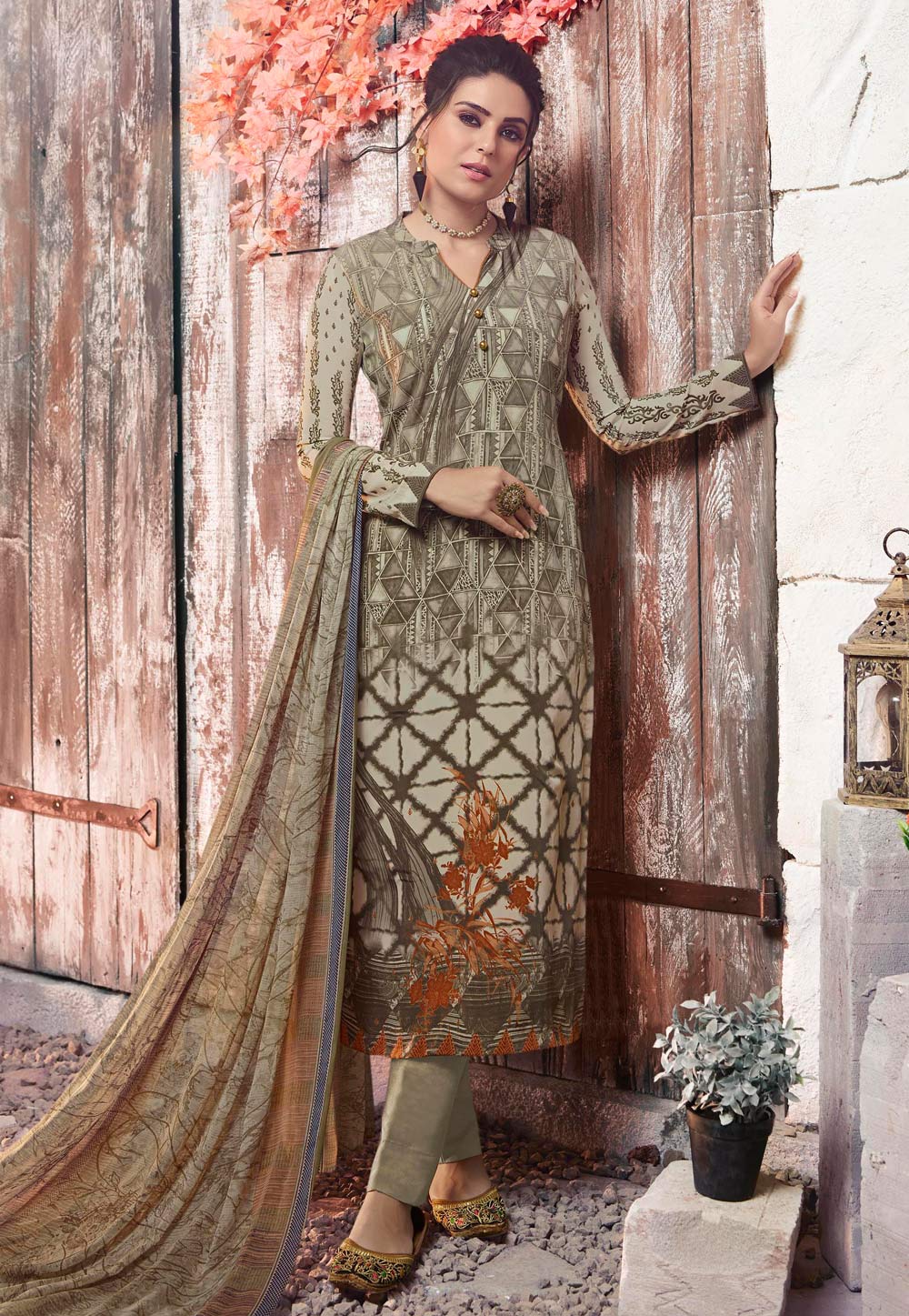Beige Crepe Pant Style Suit 187514