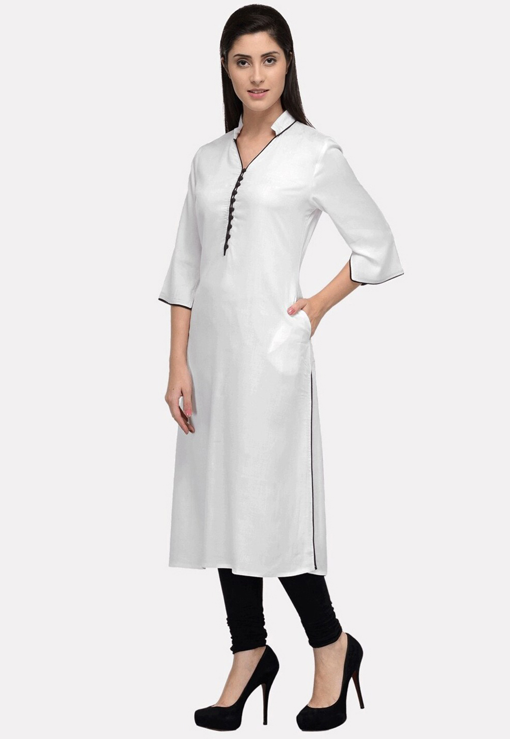 White Rayon Kurta Set With Legging 264587