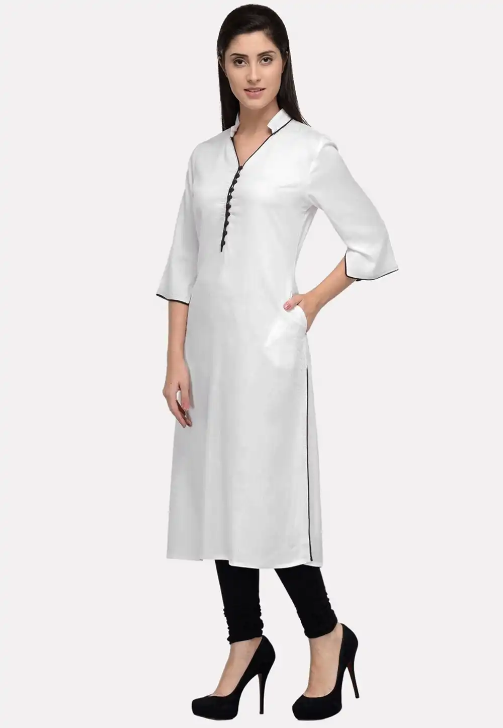 White Rayon Kurta Set With Legging 264587