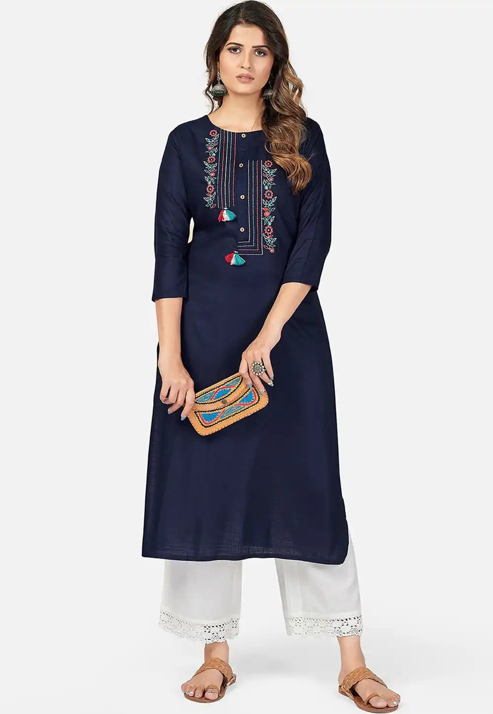 Navy Blue Rayon Kurta Set With Palazzo 264588
