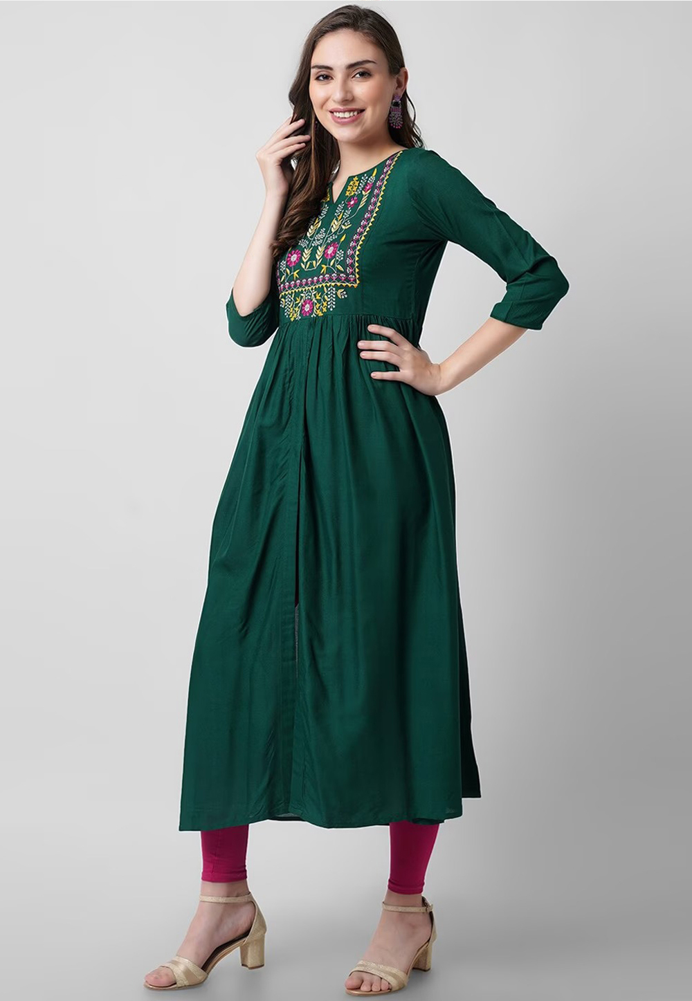 Green Rayon Kurta Set With Legging 264589