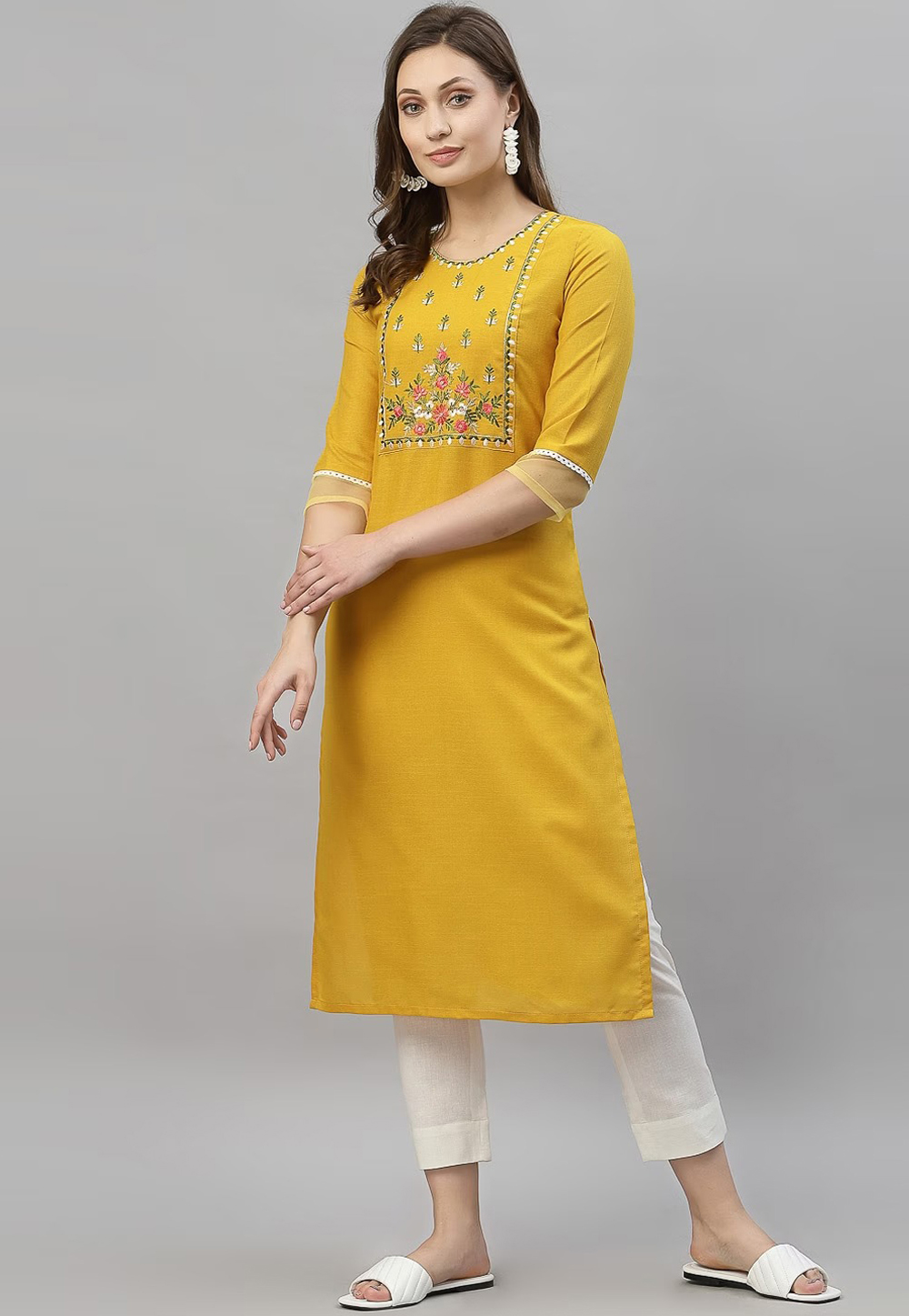 Yellow Rayon Kurta Set With Pant 264590