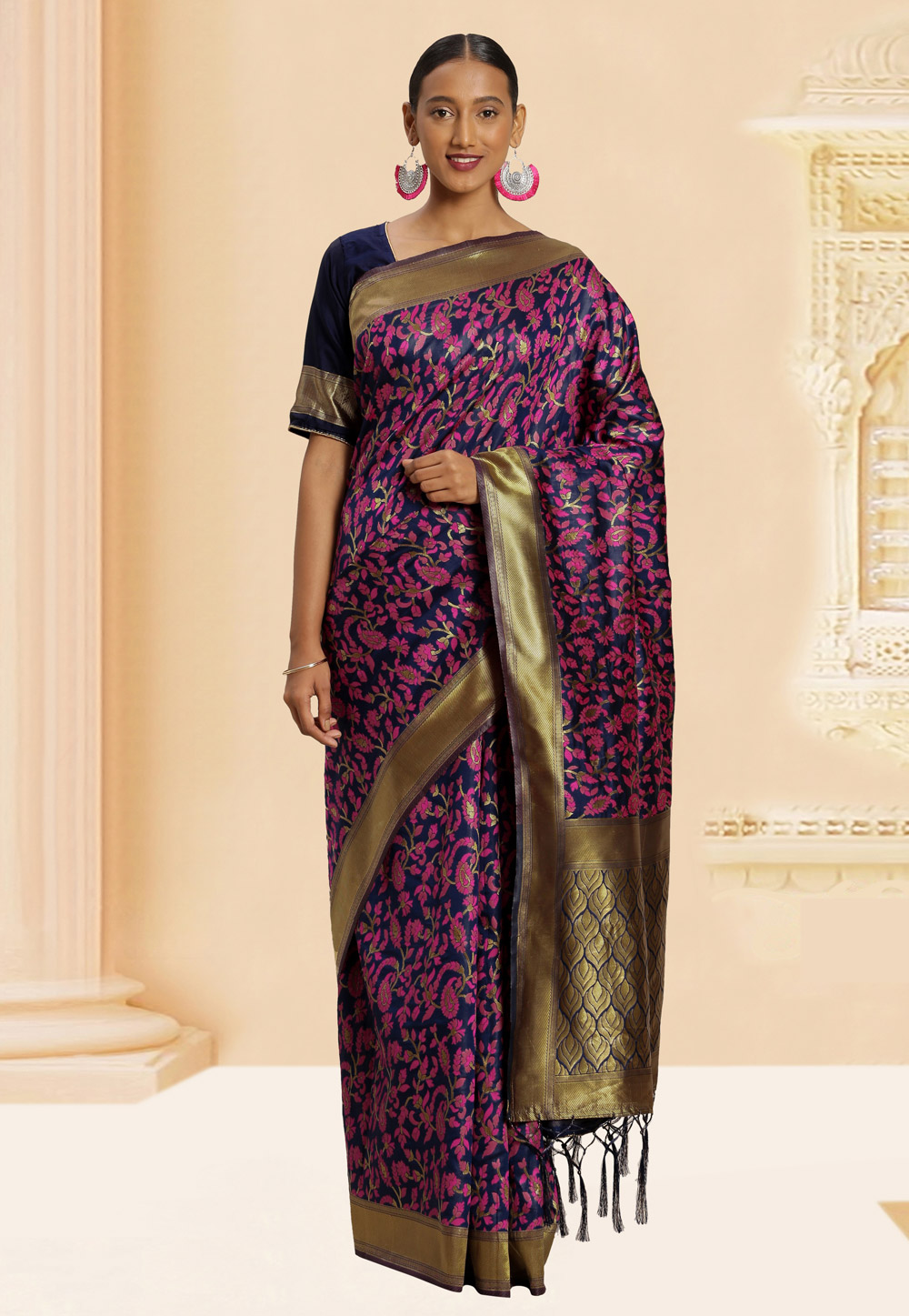 Navy Blue Banarasi Silk Festival Wear Saree 220098
