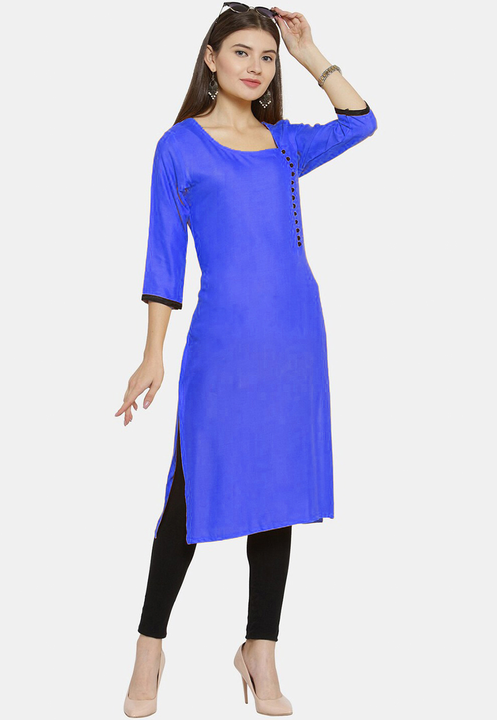 Blue Rayon Long Kurti 266475