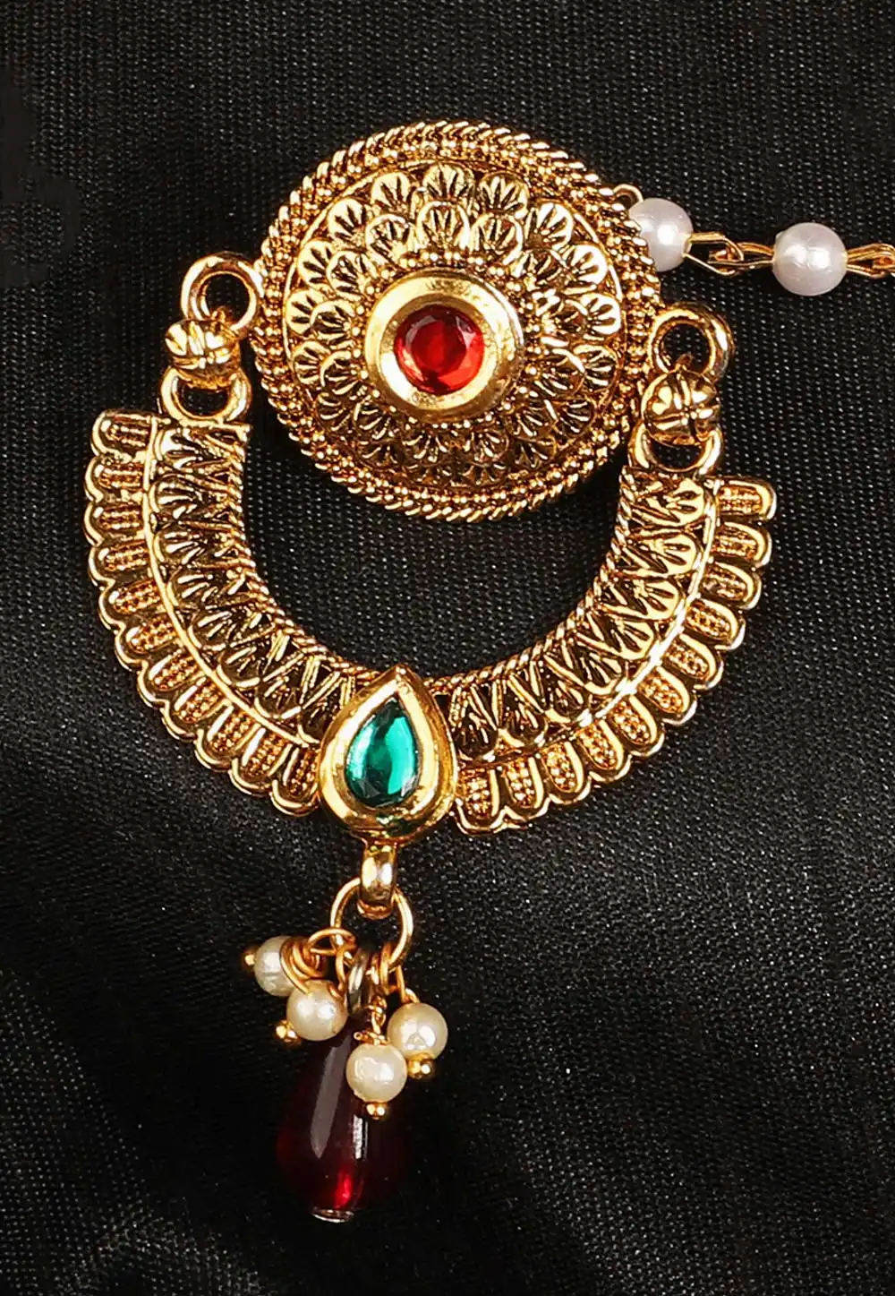 Maroon Brass Maang Tikka 228707