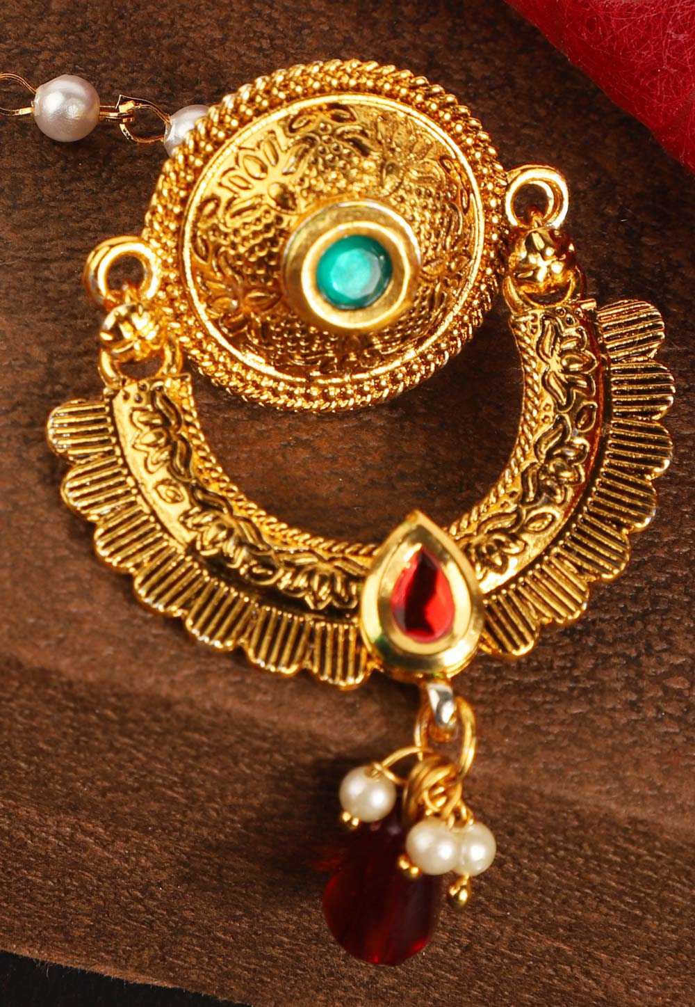 Maroon Brass Maang Tikka 228708