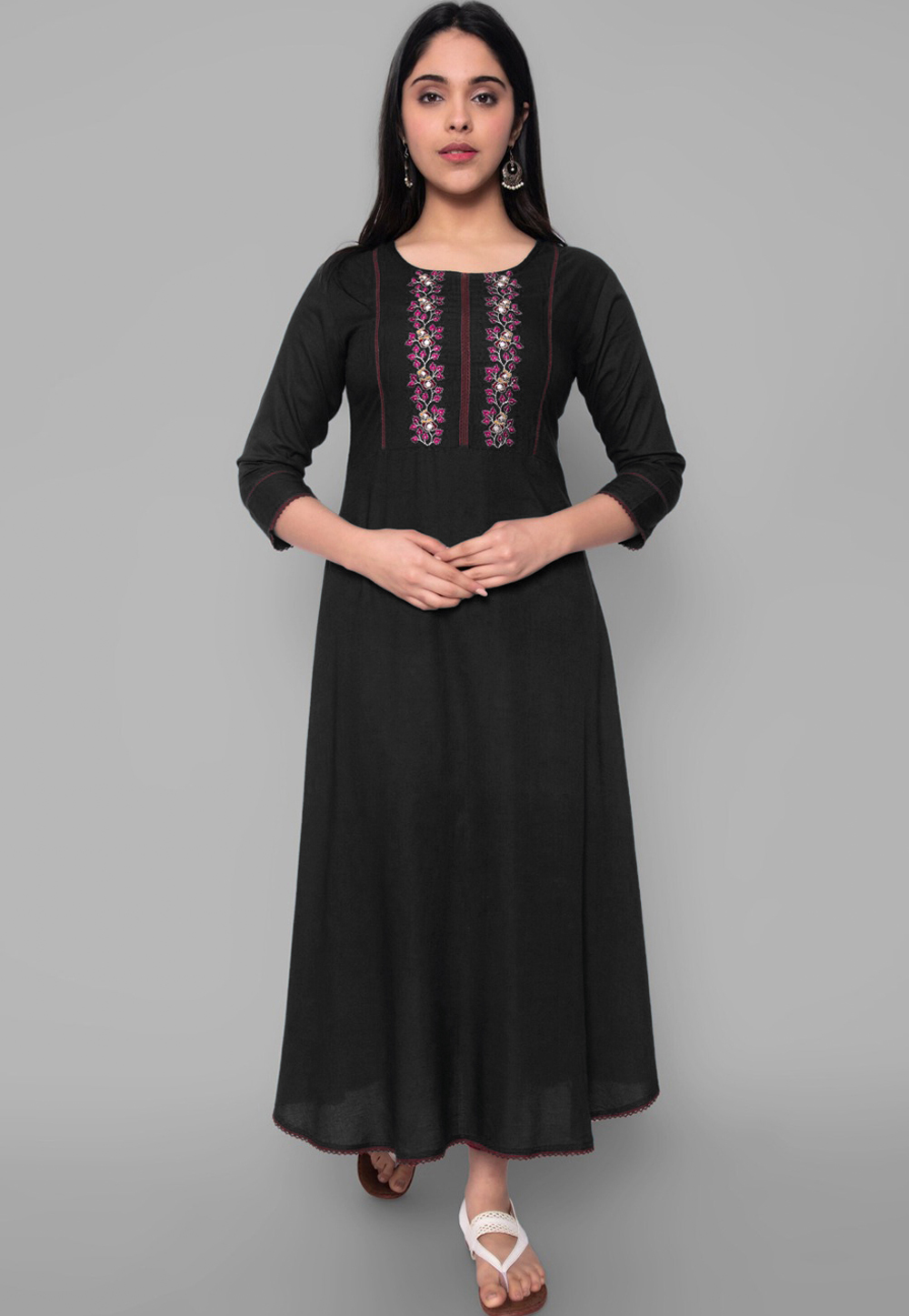 Black Rayon Long Kurti 266481