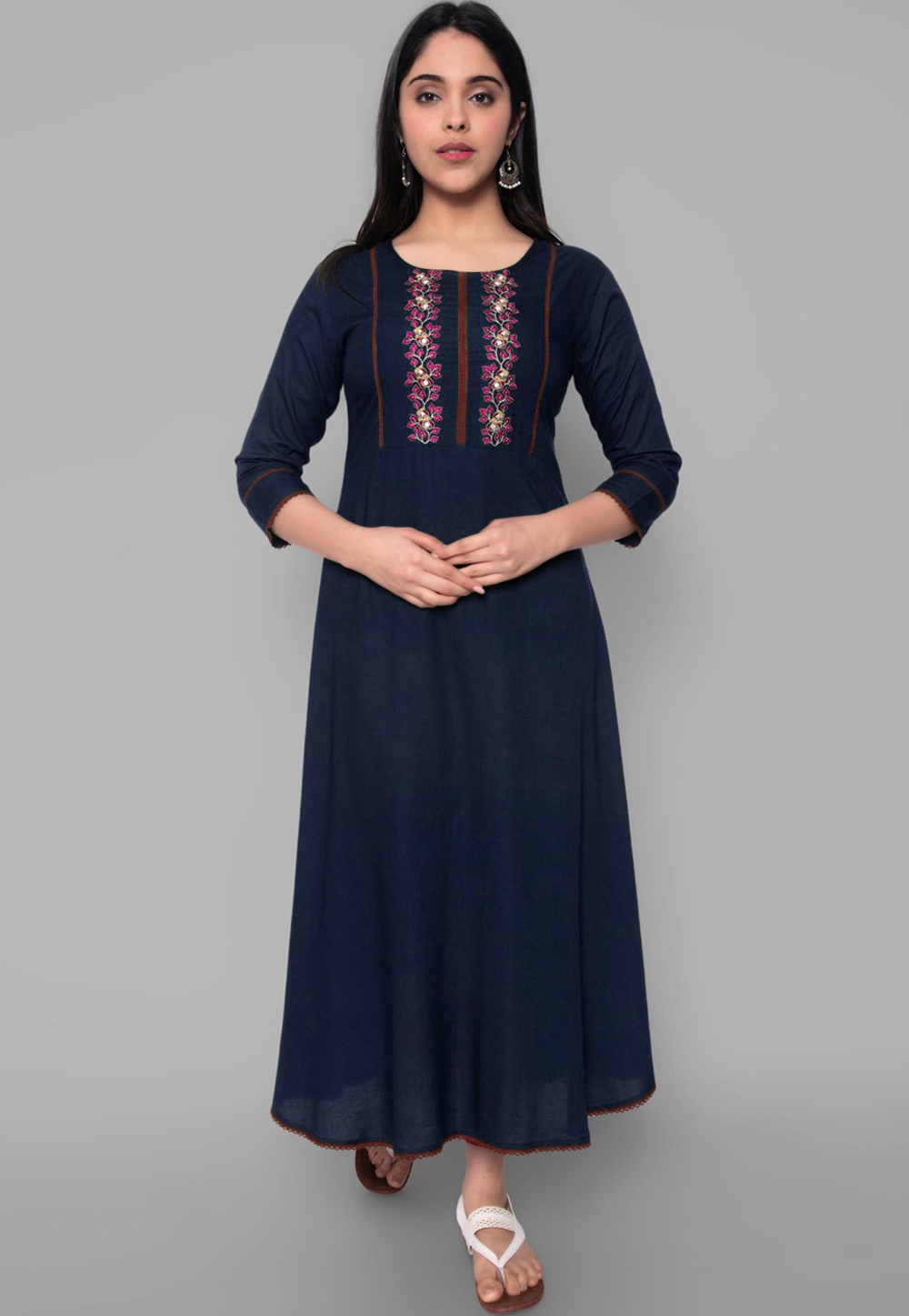 Navy Blue Rayon Long Tunic 266482