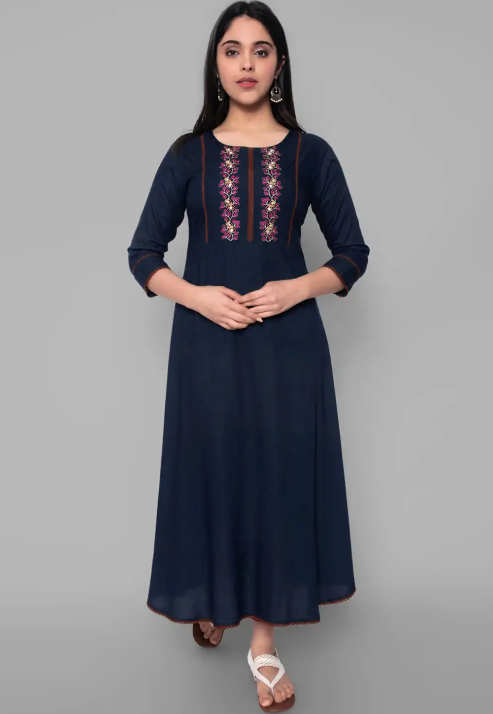 Navy Blue Rayon Long Tunic 266482