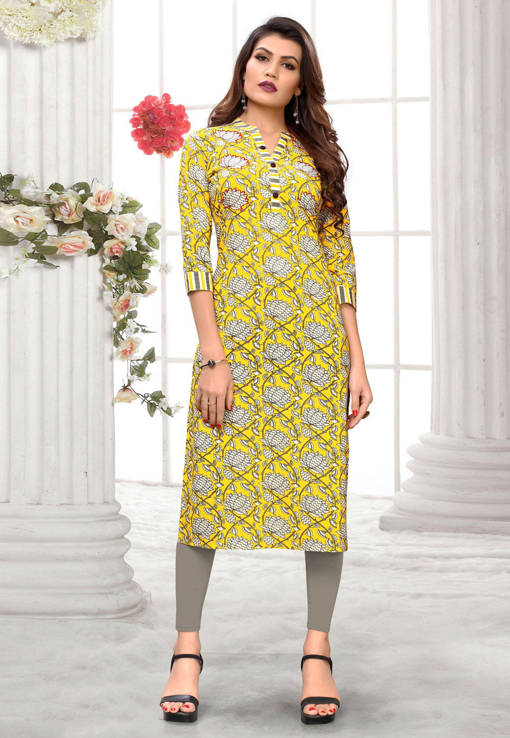 Yellow Cotton Readymade Kurti 187862