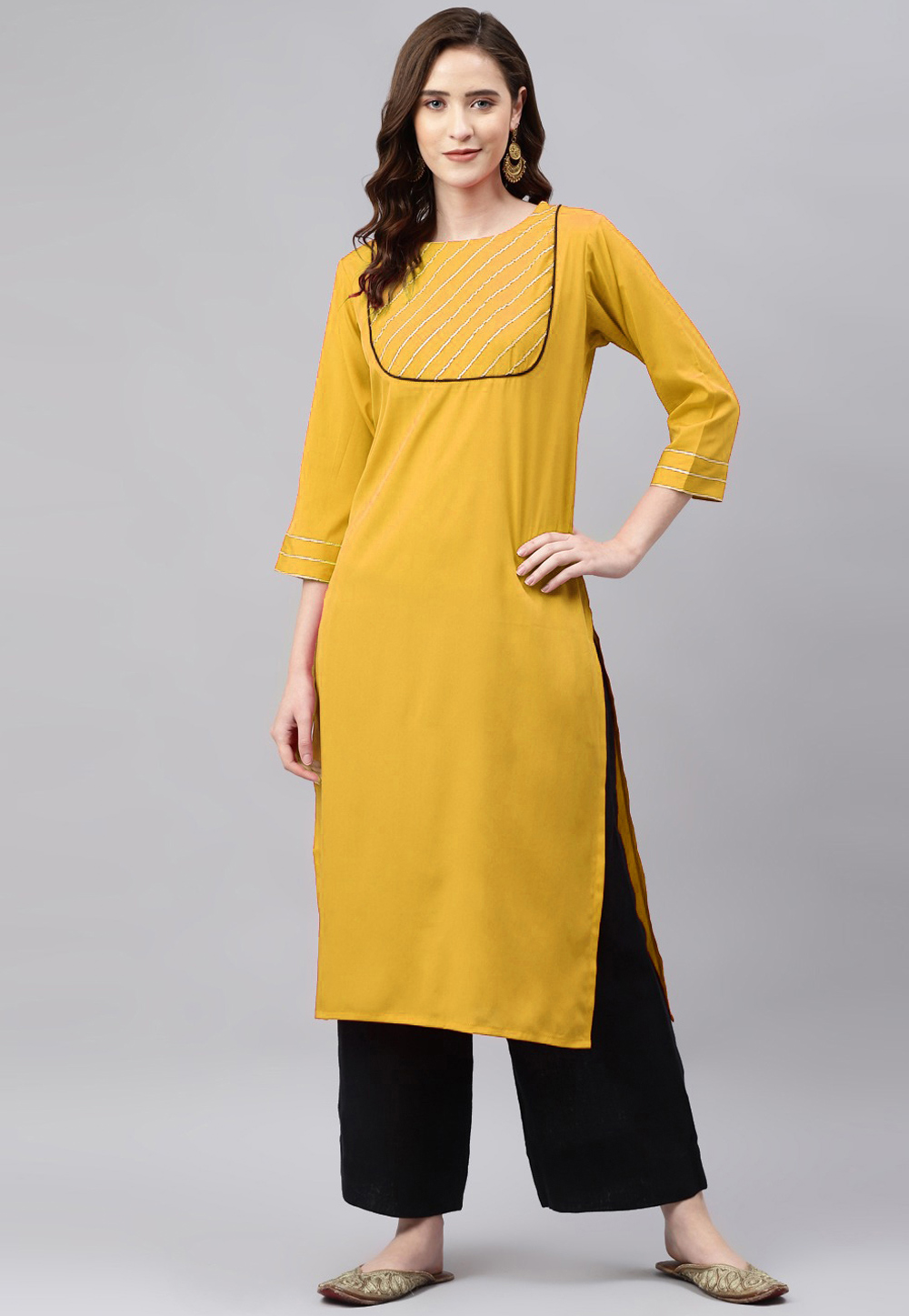 Mustard Rayon Kurti 266489