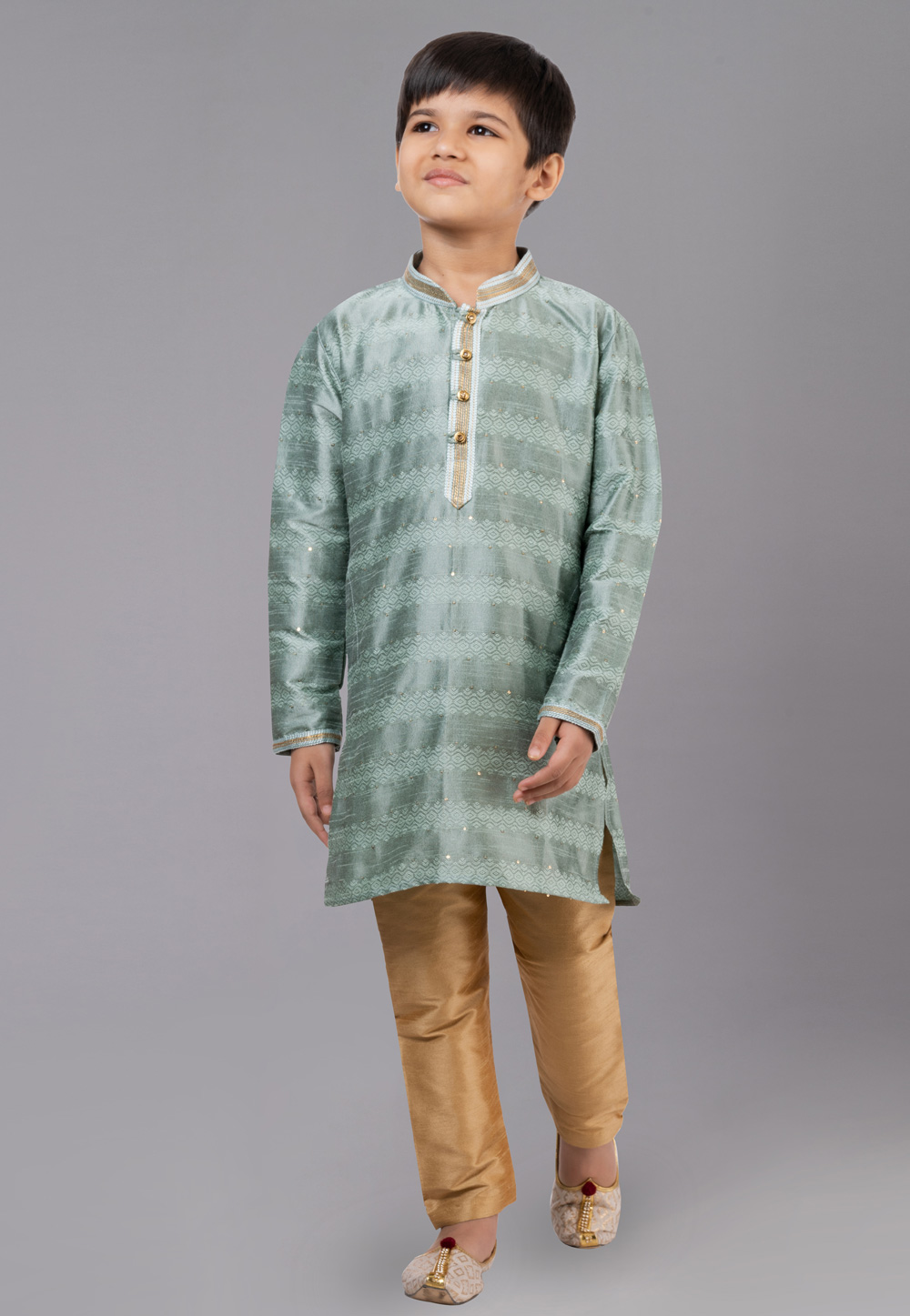Sea Green Polyster Readymade Kids Kurta Pajama 260654