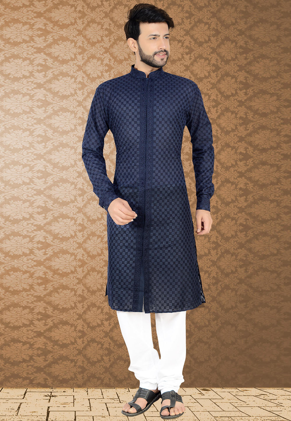 Navy Blue Cotton Readymade Kurta Pajama 187758