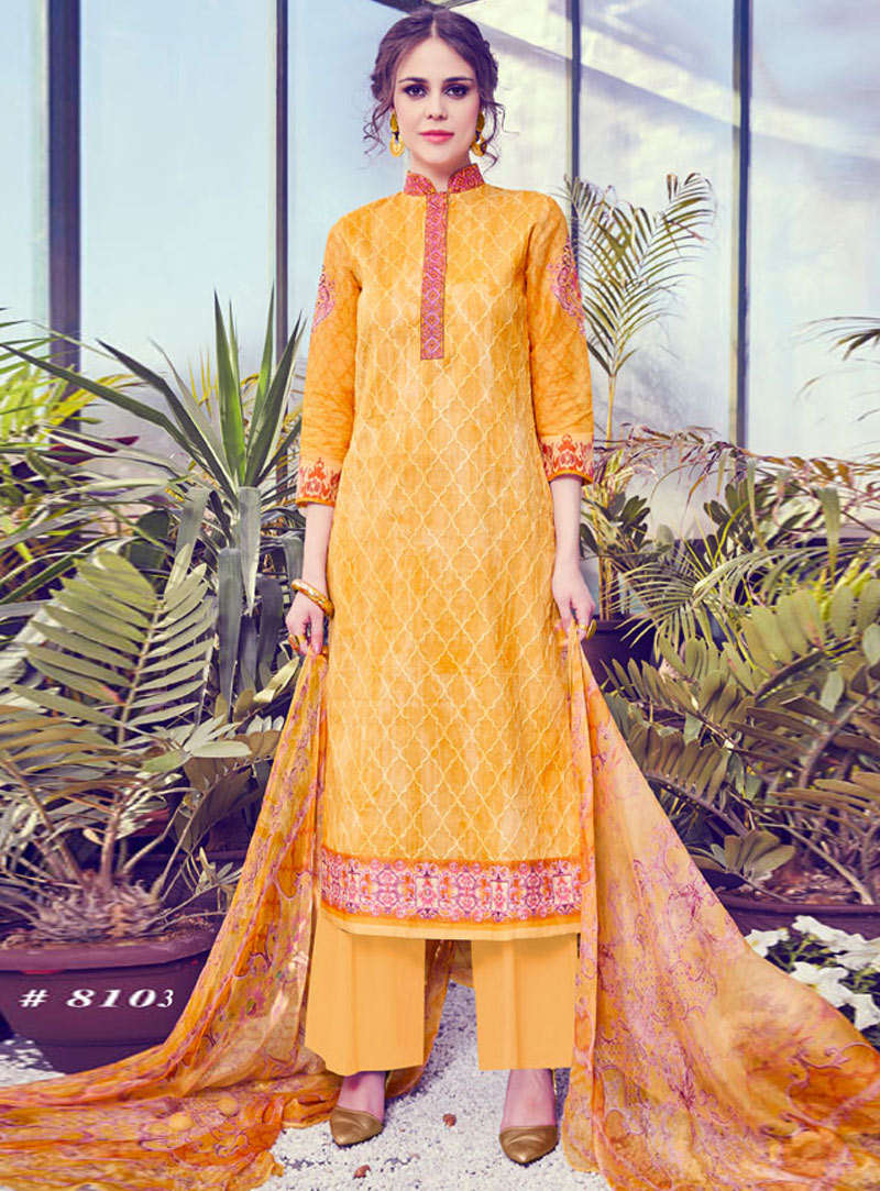 Yellow Cotton Palazzo Style Suit 142516