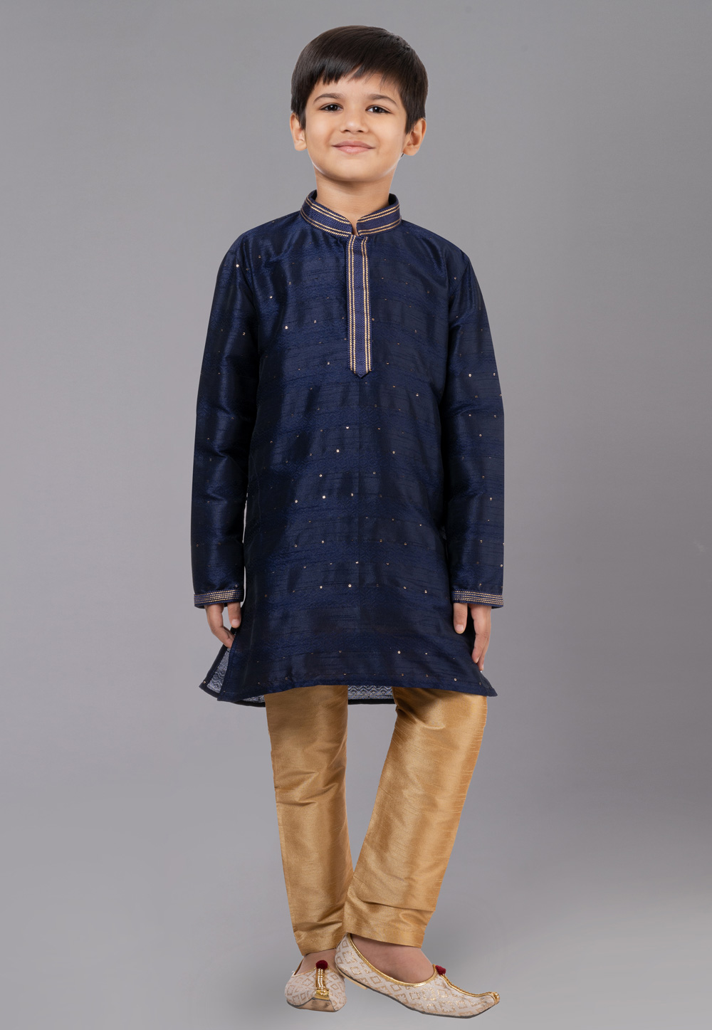 Navy Blue Polyster Readymade Kids Kurta Pajama 260655