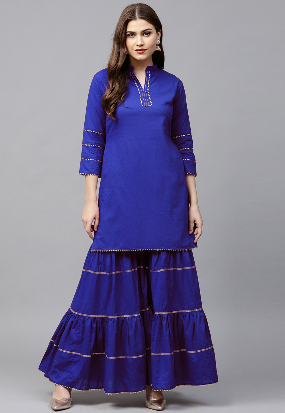 Blue Rayon Kurta Set With Sharara 266906