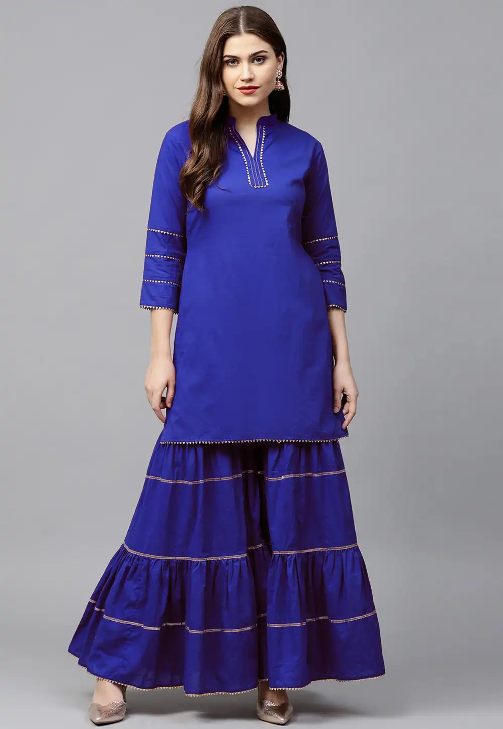 Blue Rayon Kurta Set With Sharara 266906