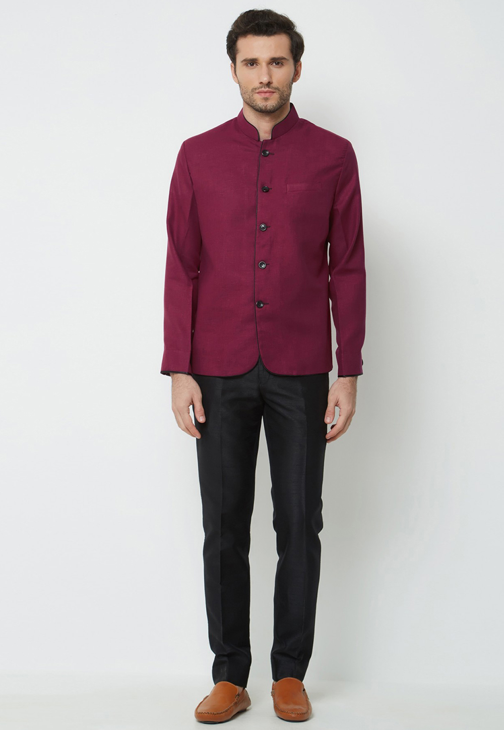 Maroon Linen Jodhpuri Suit 231109