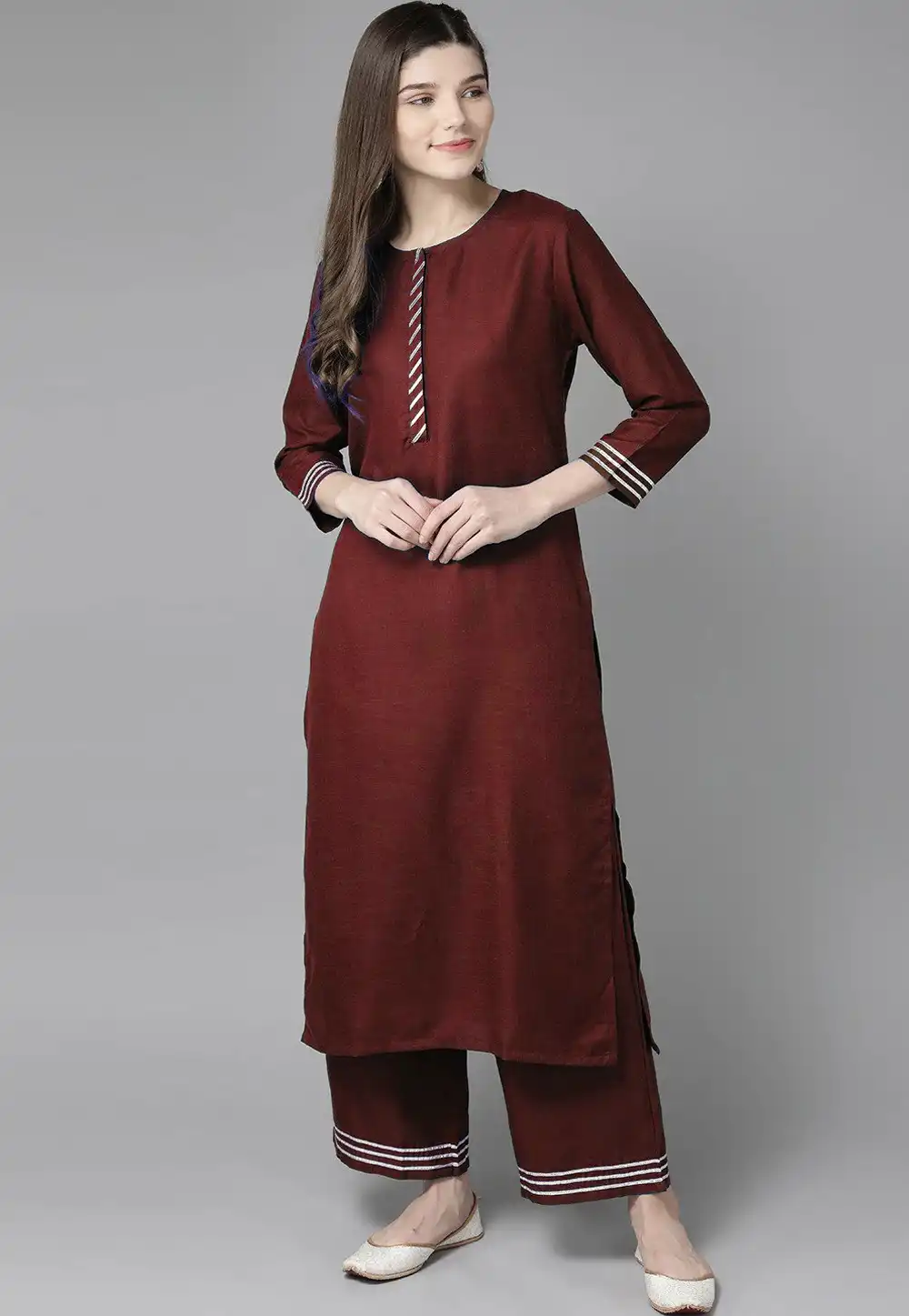 Maroon Rayon Kurta Set With Palazzo 266908