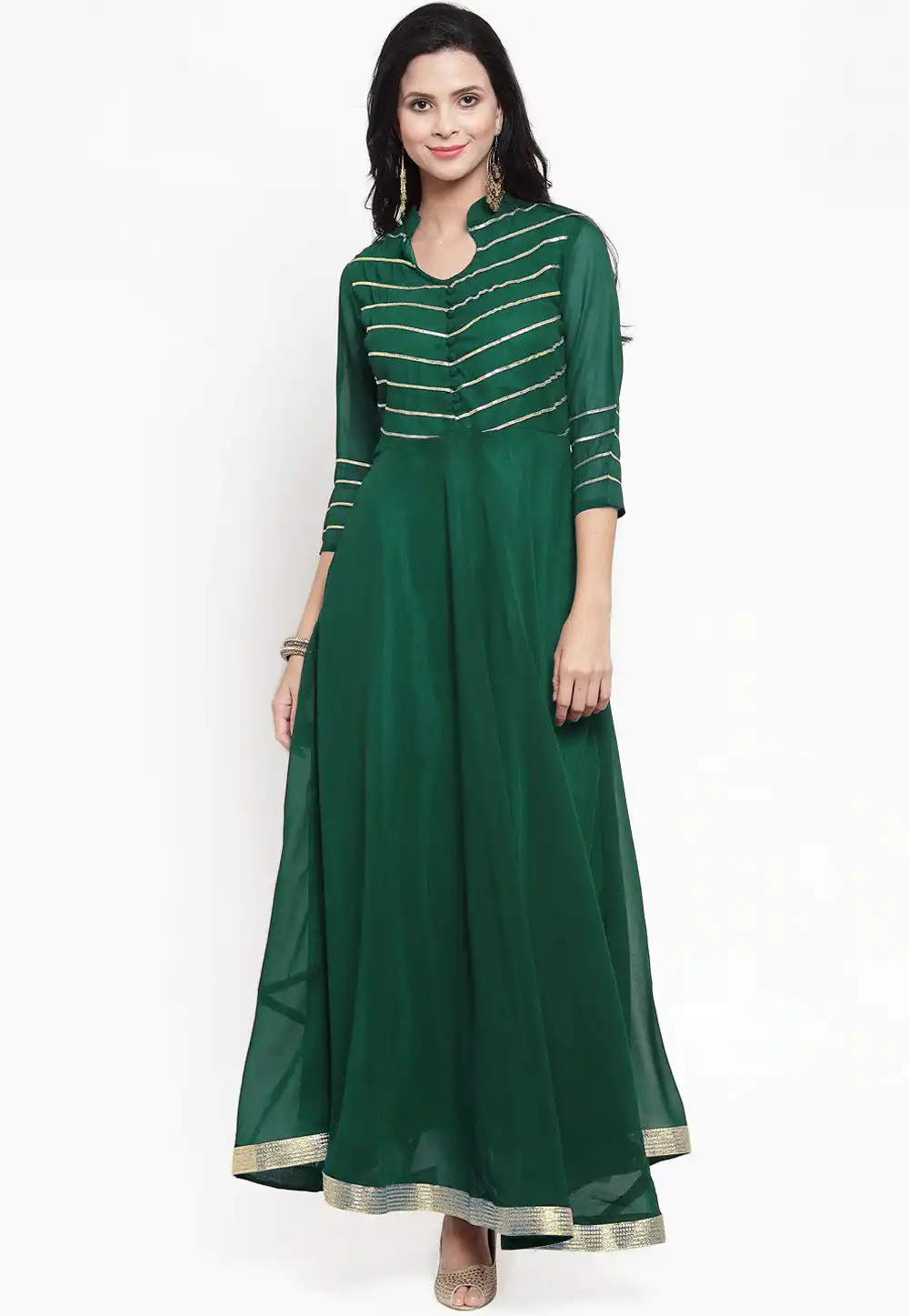 Green Georgette Readymae Long Anarkali Suit 266910