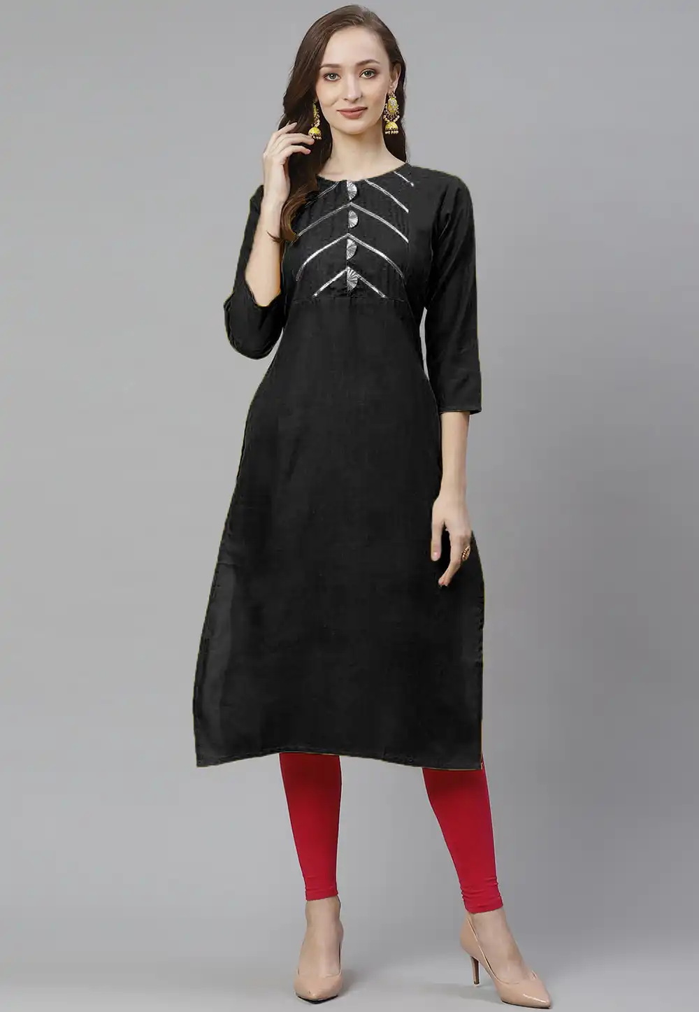 Black Rayon Kurta Set With Legging 266911