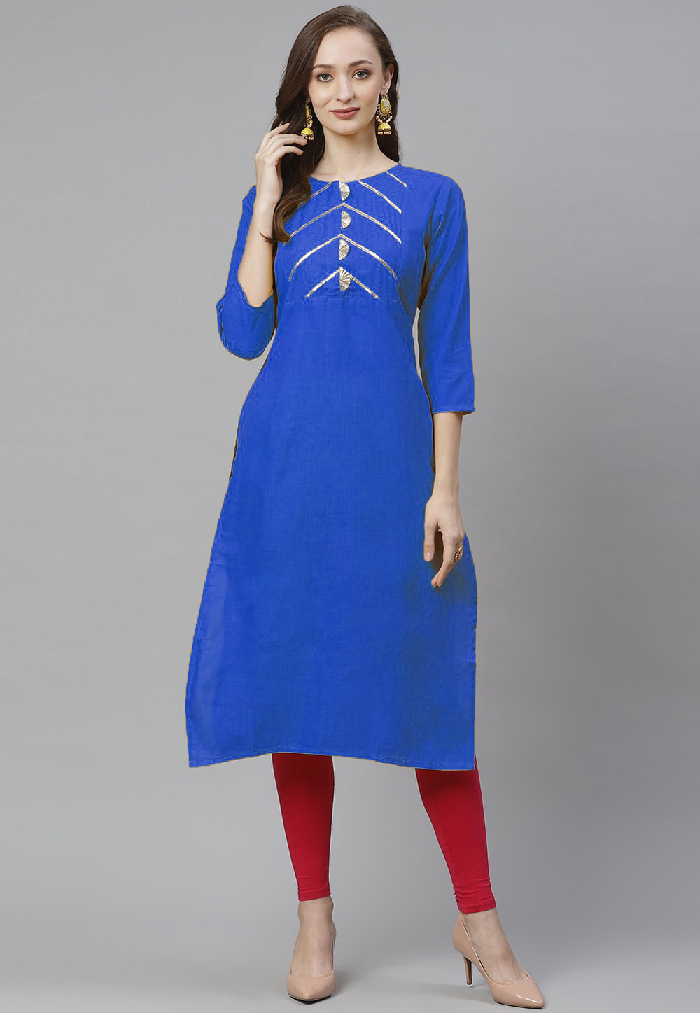 Blue Rayon Kurta Set With Legging 266912