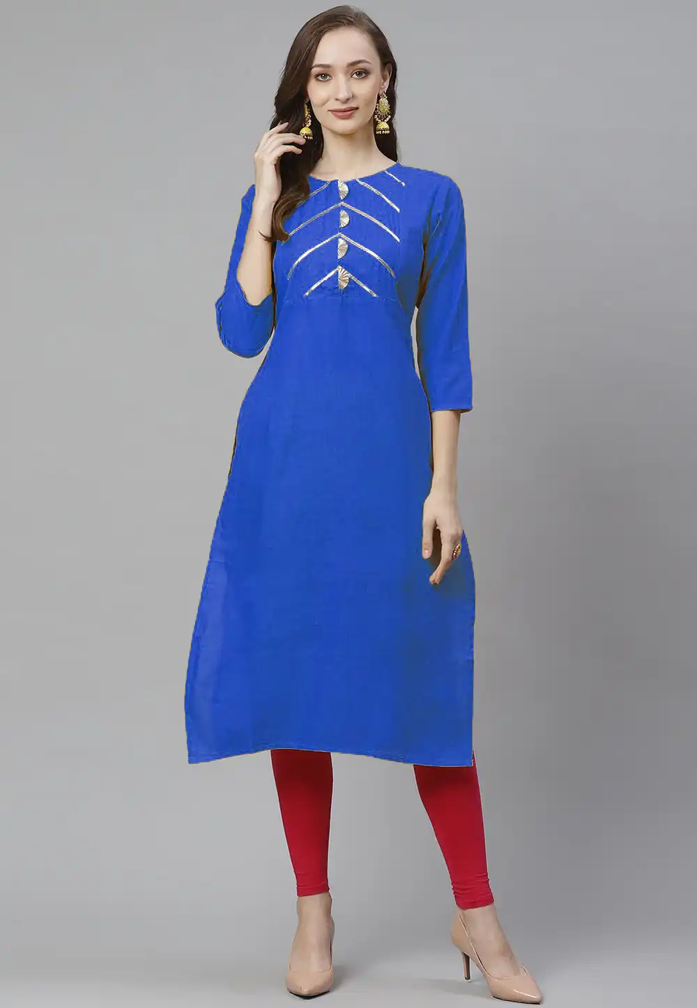 Blue Rayon Kurta Set With Legging 266912