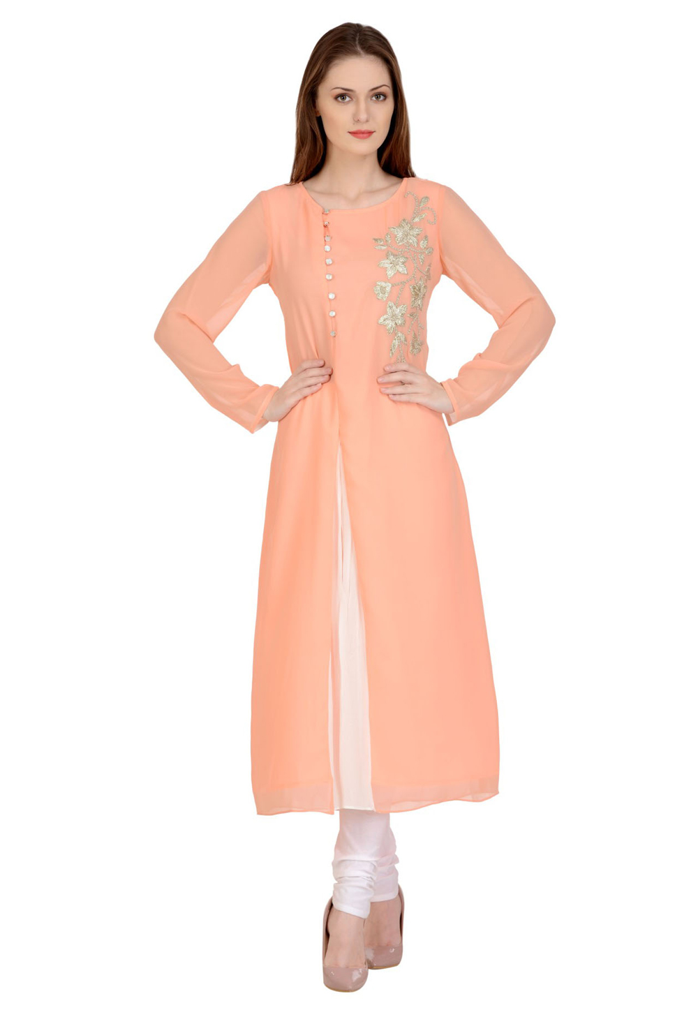 Peach Georgette Kurta Set 267135