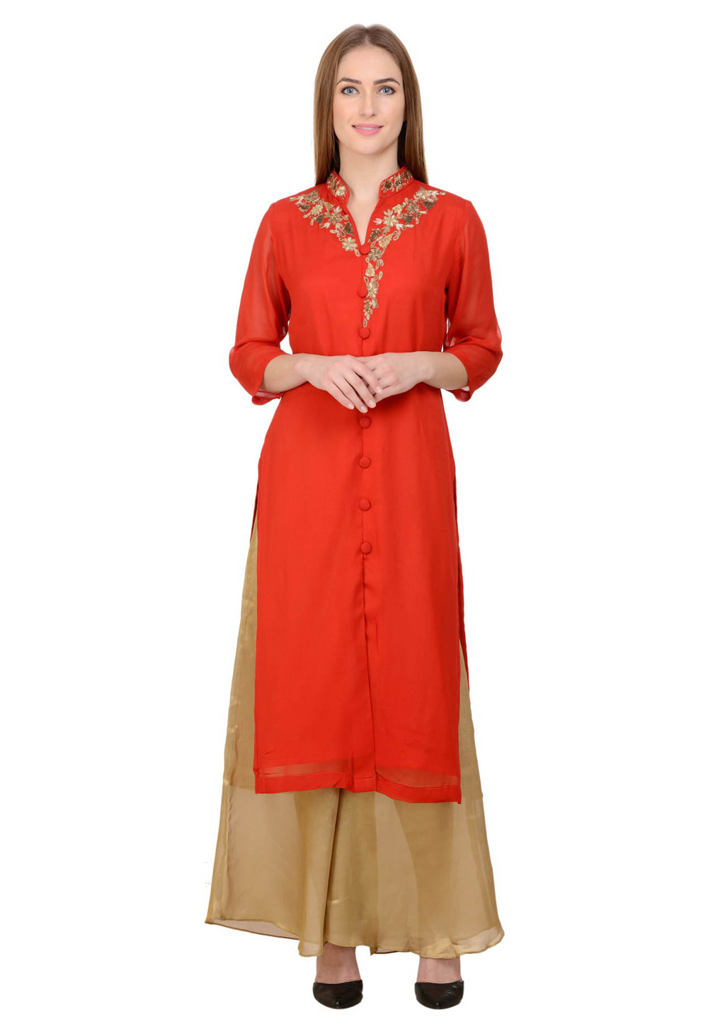 Red Georgette Kurta Set With Palazzo 267139