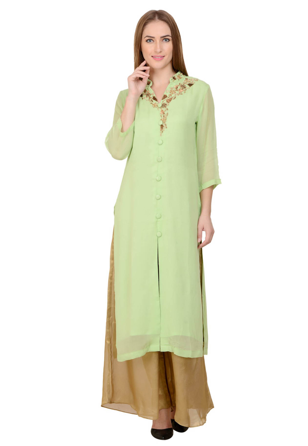 Pista Green Georgette Kurta Set With Palazzo 267140
