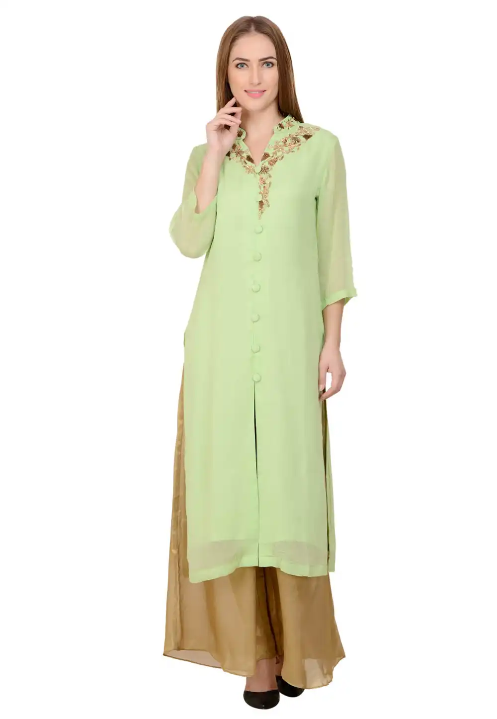 Pista Green Georgette Kurta Set With Palazzo 267140