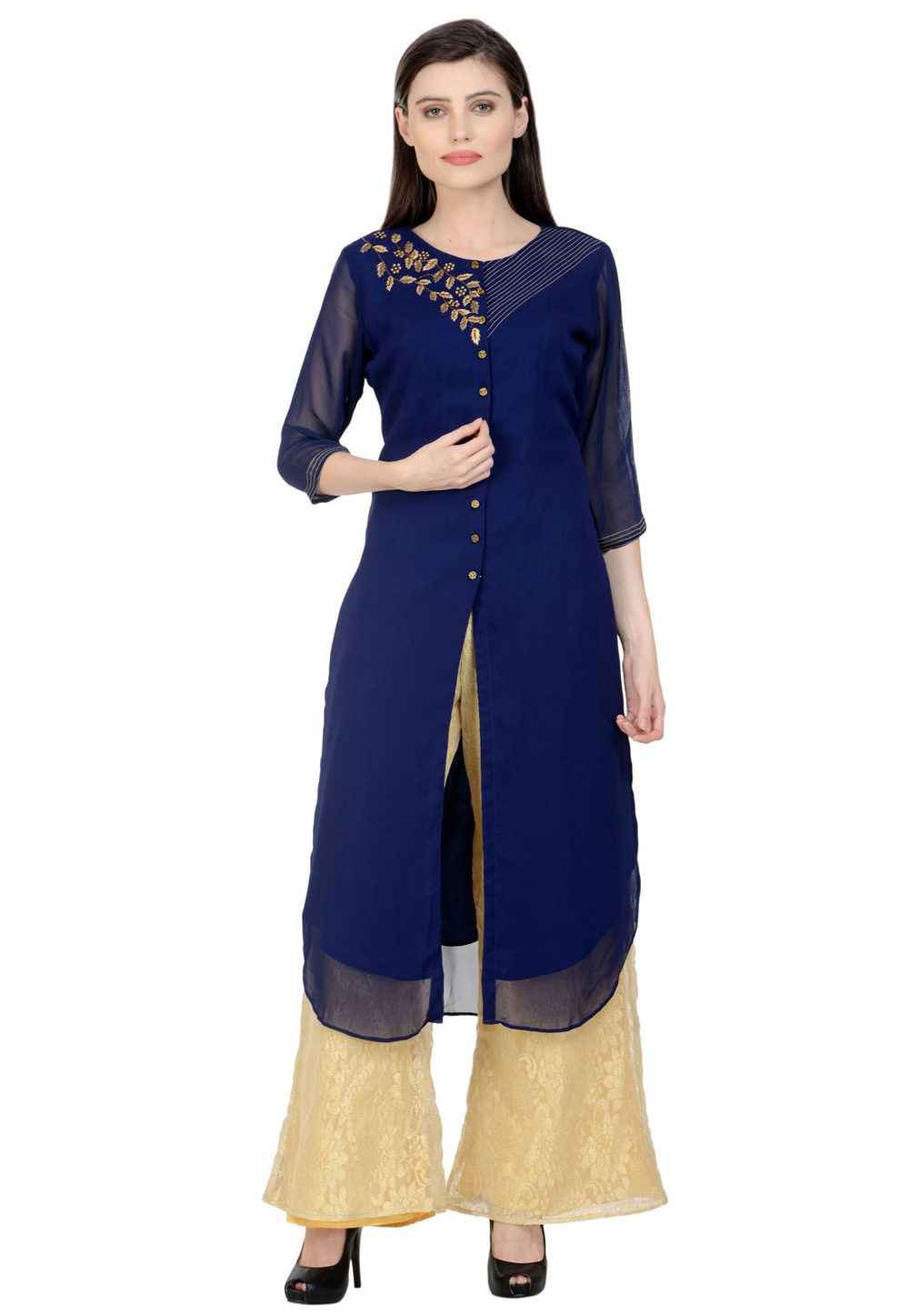Navy Blue Georgette Kurta Set With Palazzo 267141