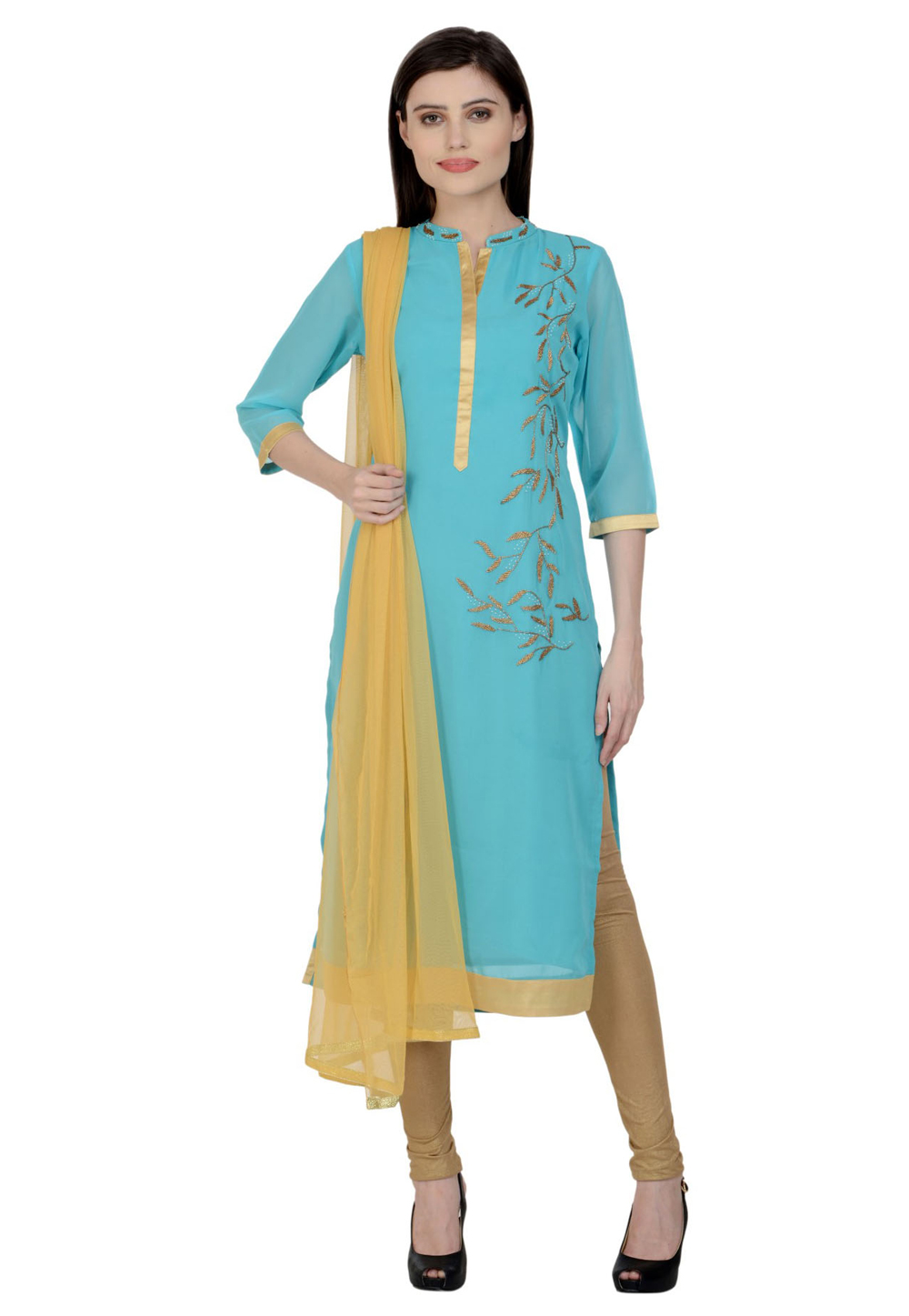 Sky Blue Georgette Readymade Churidar Suit 267143