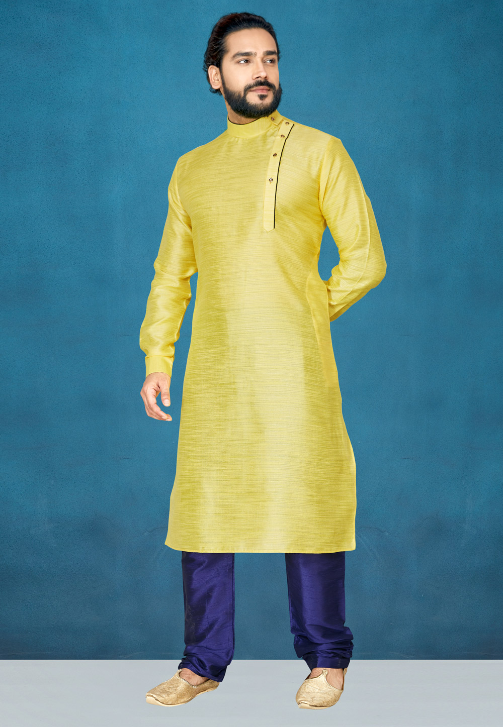 Green Jacquard Readymade Kurta Pajama 185681