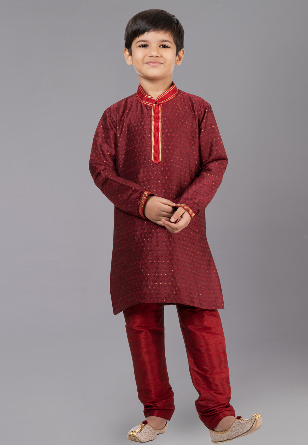 Maroon Polyster Readymade Kids Kurta Pajama 260660