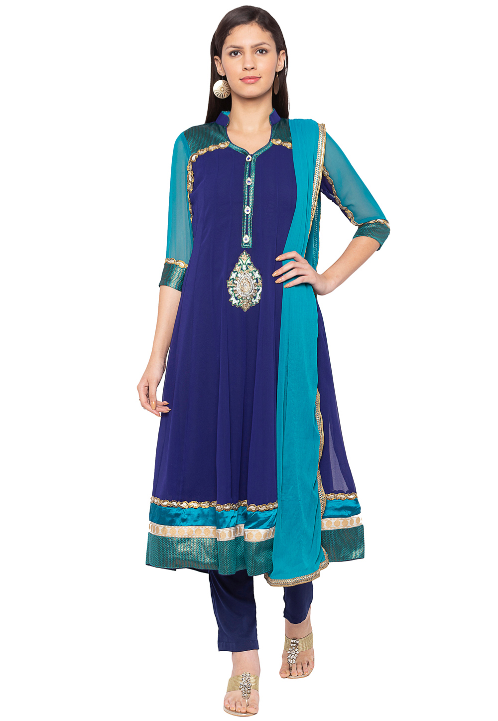 Blue Georgette Readymade Pant Style Suit 188150