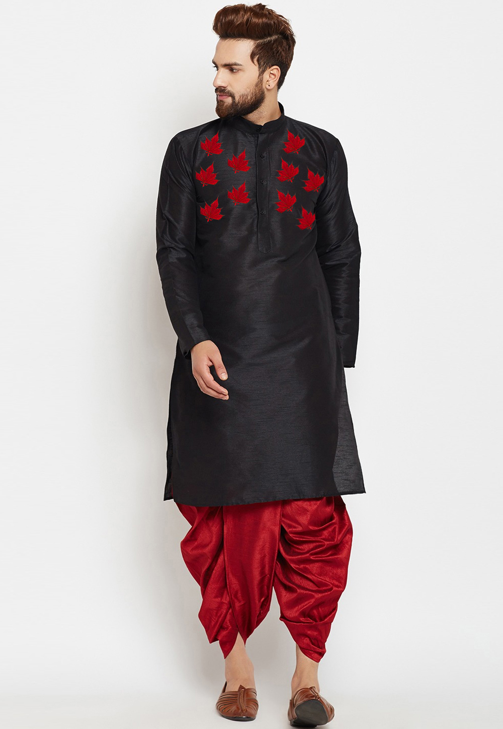 Black Dupion Silk Dhoti Kurta 270156