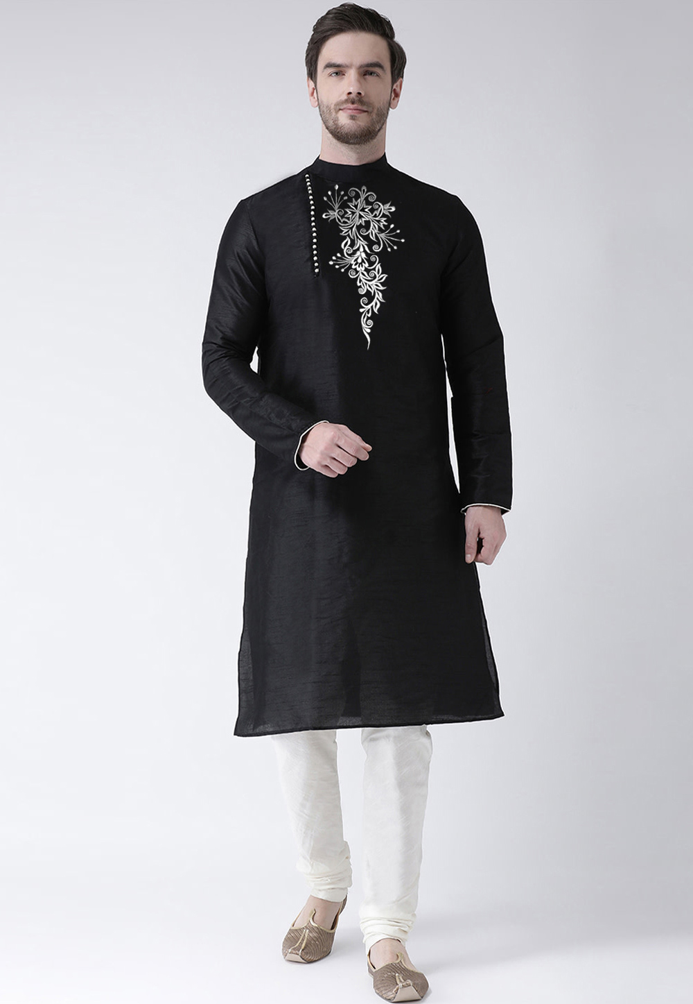 Black Dupion Silk Kurta Pajama 270159