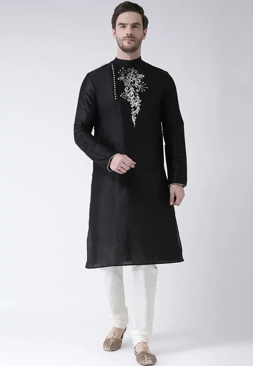 Black Dupion Silk Kurta Pajama 270159