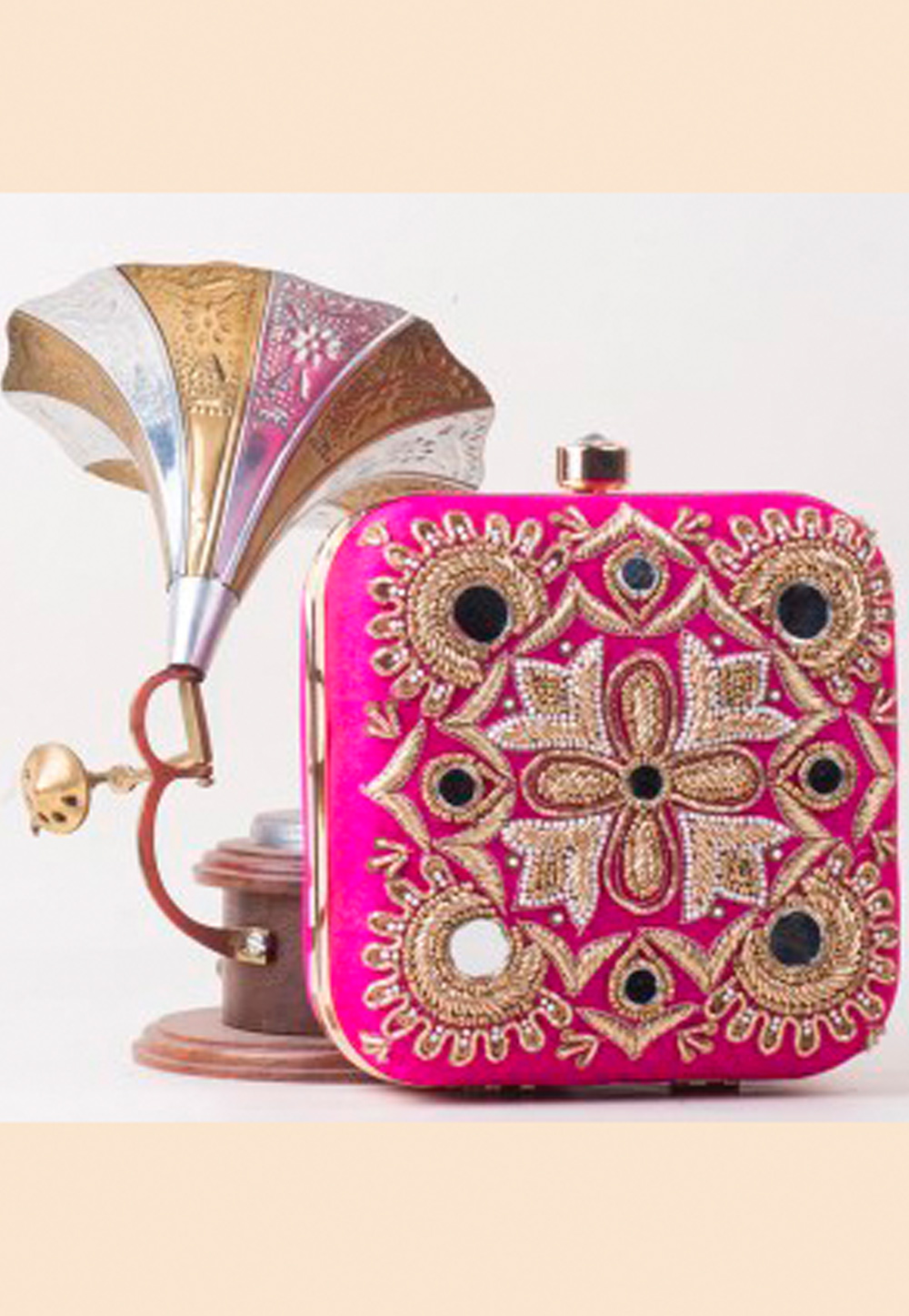 Magenta Synthetic Embroidered Clutch 187963