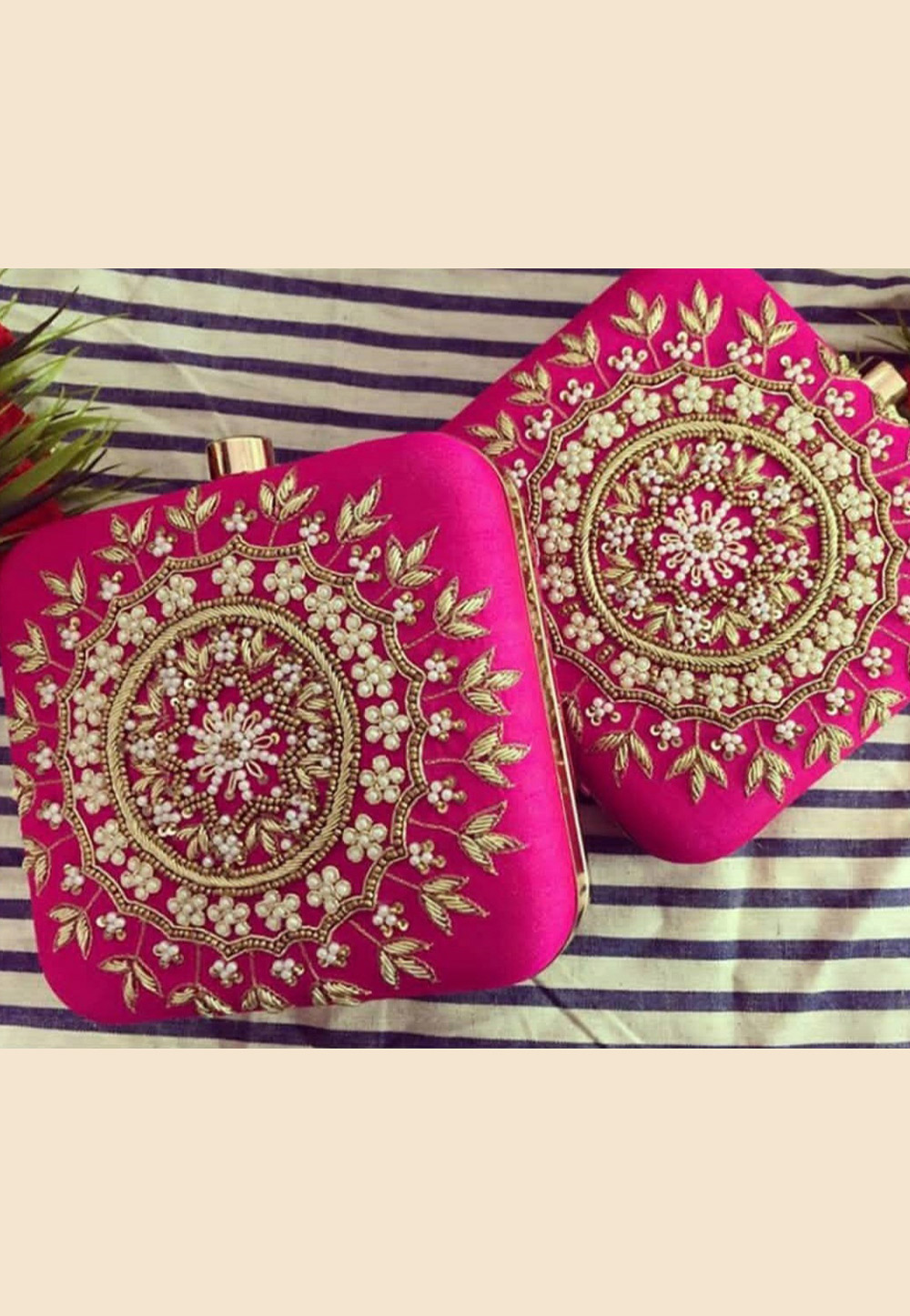 Magenta Synthetic Embroidered Clutch 188258