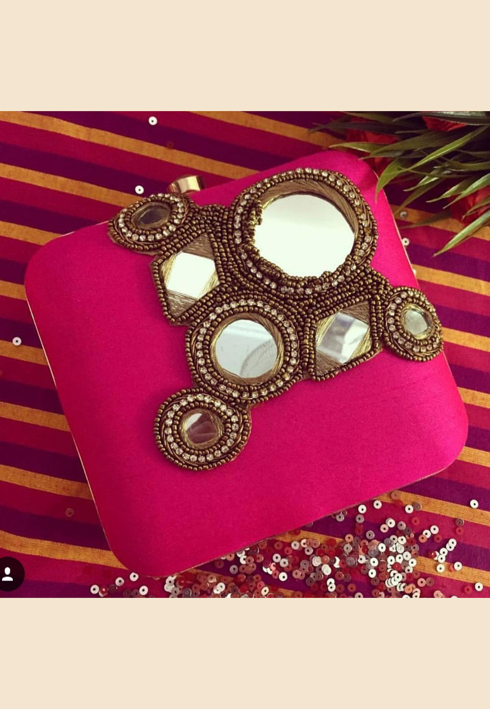 Magenta Synthetic Embroidered Clutch 188261