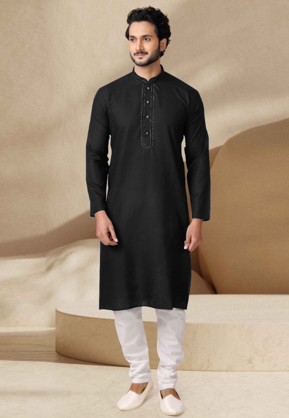Black Cotton Kurta Pajama 270162